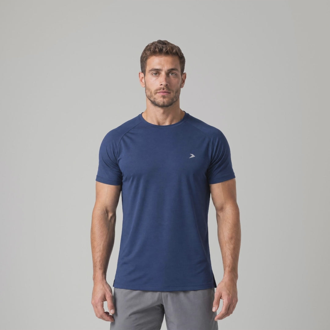 Performance Tee azul marino de Dropset, video en 360 grados